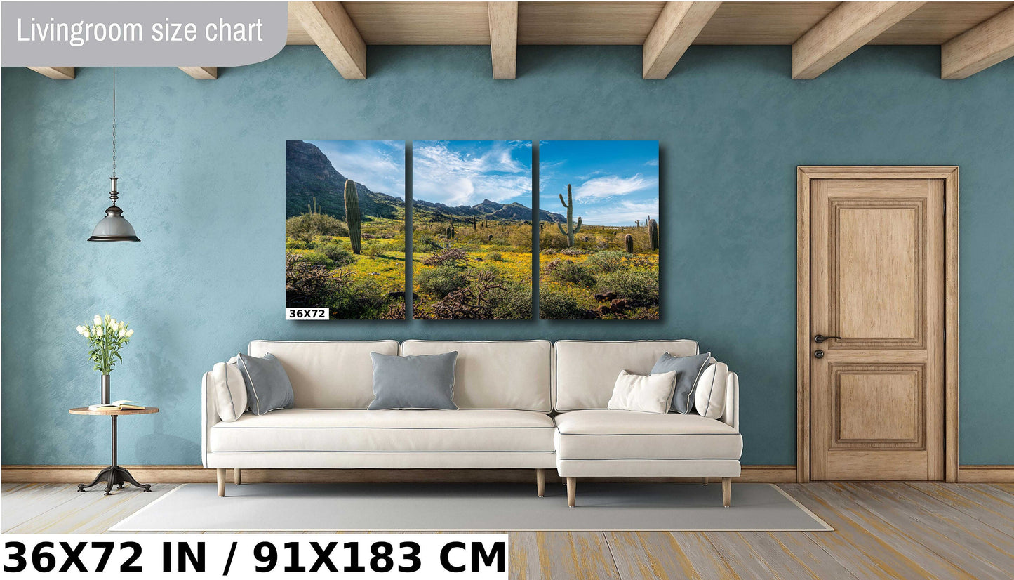 Pretty Picacho Peak: Saguaro Cacti and Wildflowers Amidst Picacho Peak Arizona State Park Wall Art Metal Acrylic Print