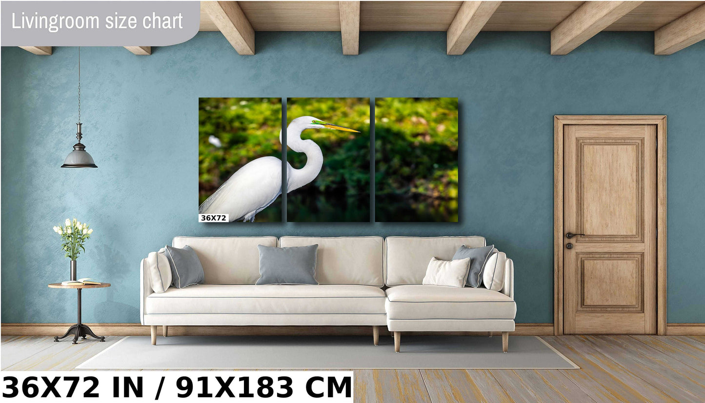 Egret Elegance: Side View of the Majestic White Great Egret Bird Photography Wall Art Metal Canvas Print