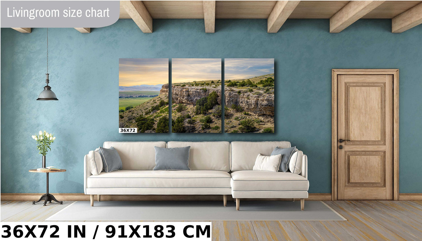 Leapin’ Buffalo Ledge: Madison Buffalo Jump Bozeman Montana State Park Wall Art Metal Canvas Print Madison River Valley Landscape