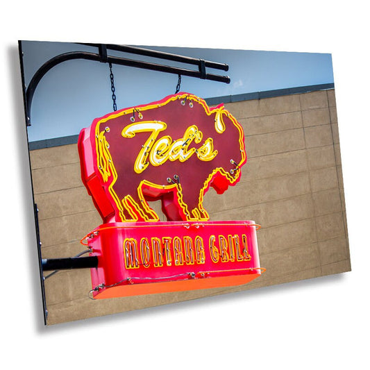 Ted Turner’s Bozeman Restaurant Signage: Ted's Montana Grill Signage Bozeman Montana Metal Canvas Print Wall Art