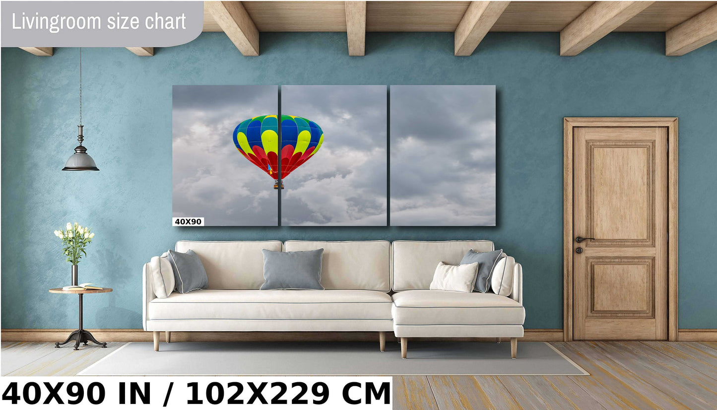 Vivid Balloon Against Dark Sky: A Colorful Hot Air Balloon Amidst Gray Clouds Wall Art Albuquerque Balloon Festival Metal Canvas Print