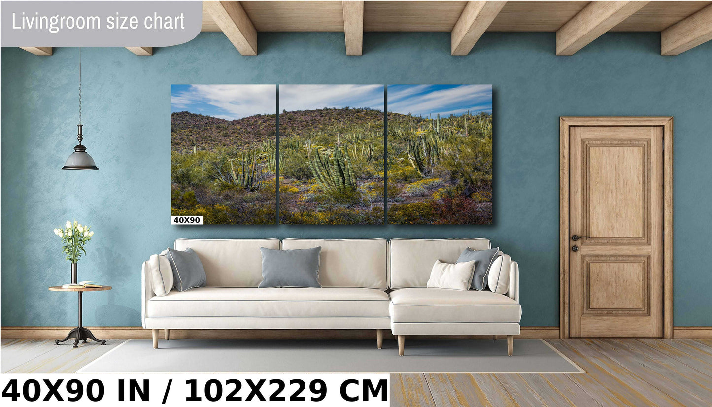 Desert Bouquet: Tiger Tailed Organ Pipe Cactus and Springtime Wildflowers Organ Pipe National Monument Wall Art Acrylic Canvas Print