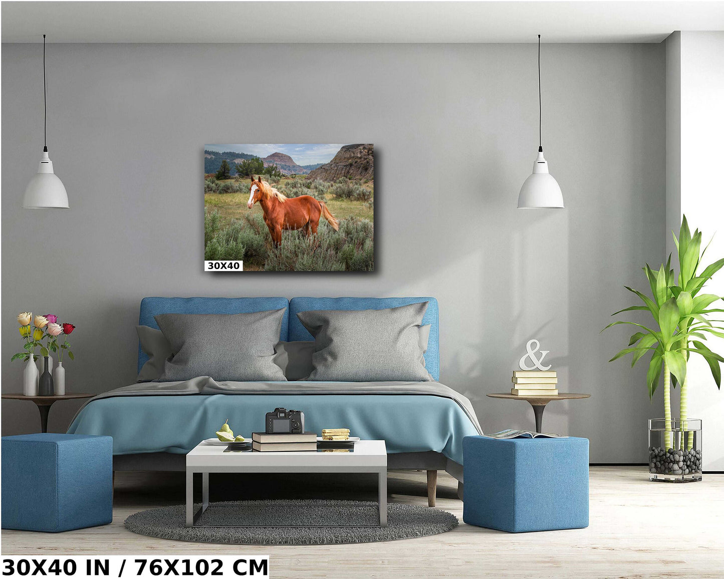 Majestic Mustang: Wild Stallion Roaming Theodore Roosevelt National Park Metal Canvas Print North Dakota Wall Art