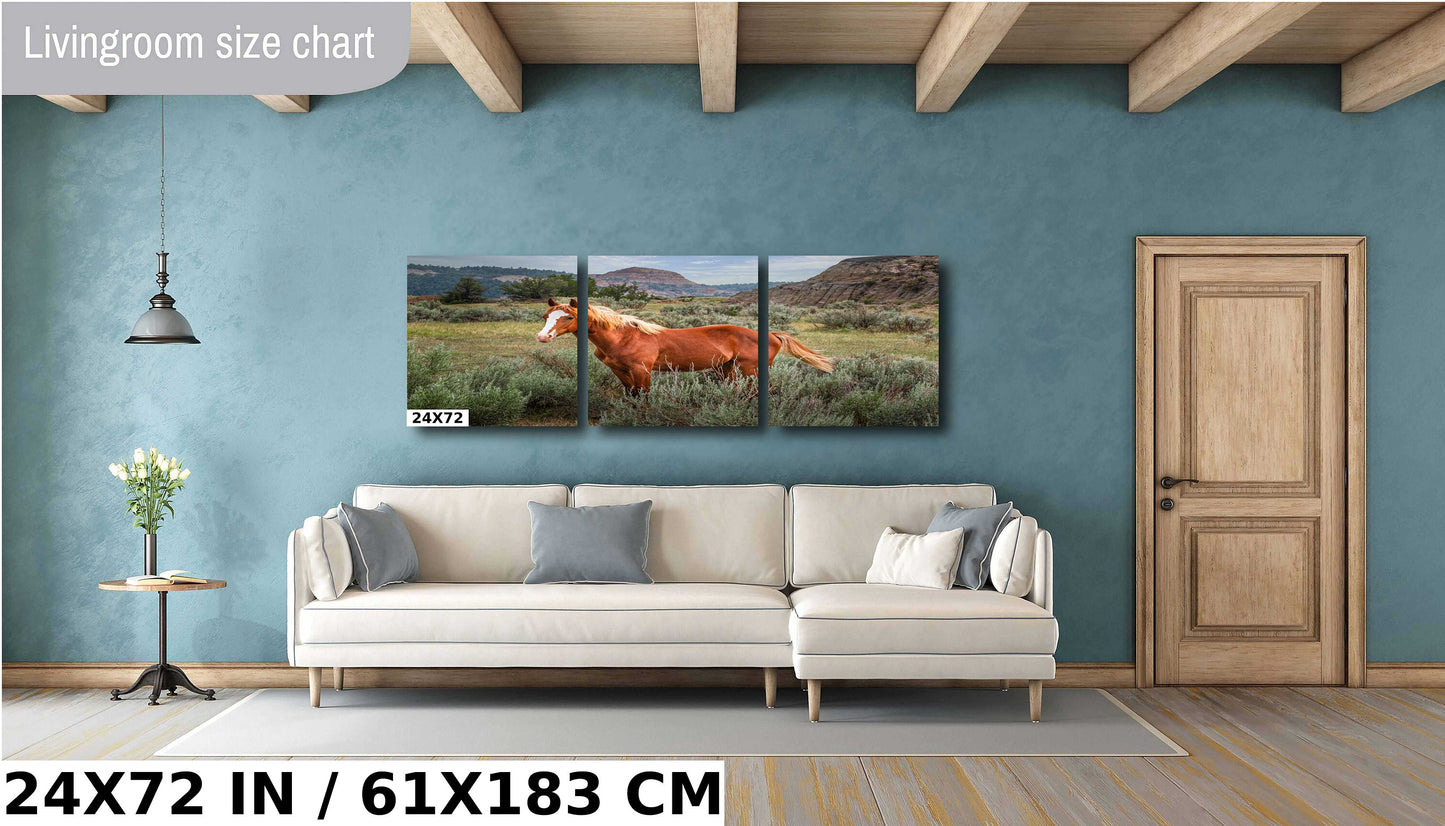 Majestic Mustang: Wild Stallion Roaming Theodore Roosevelt National Park Metal Canvas Print North Dakota Wall Art