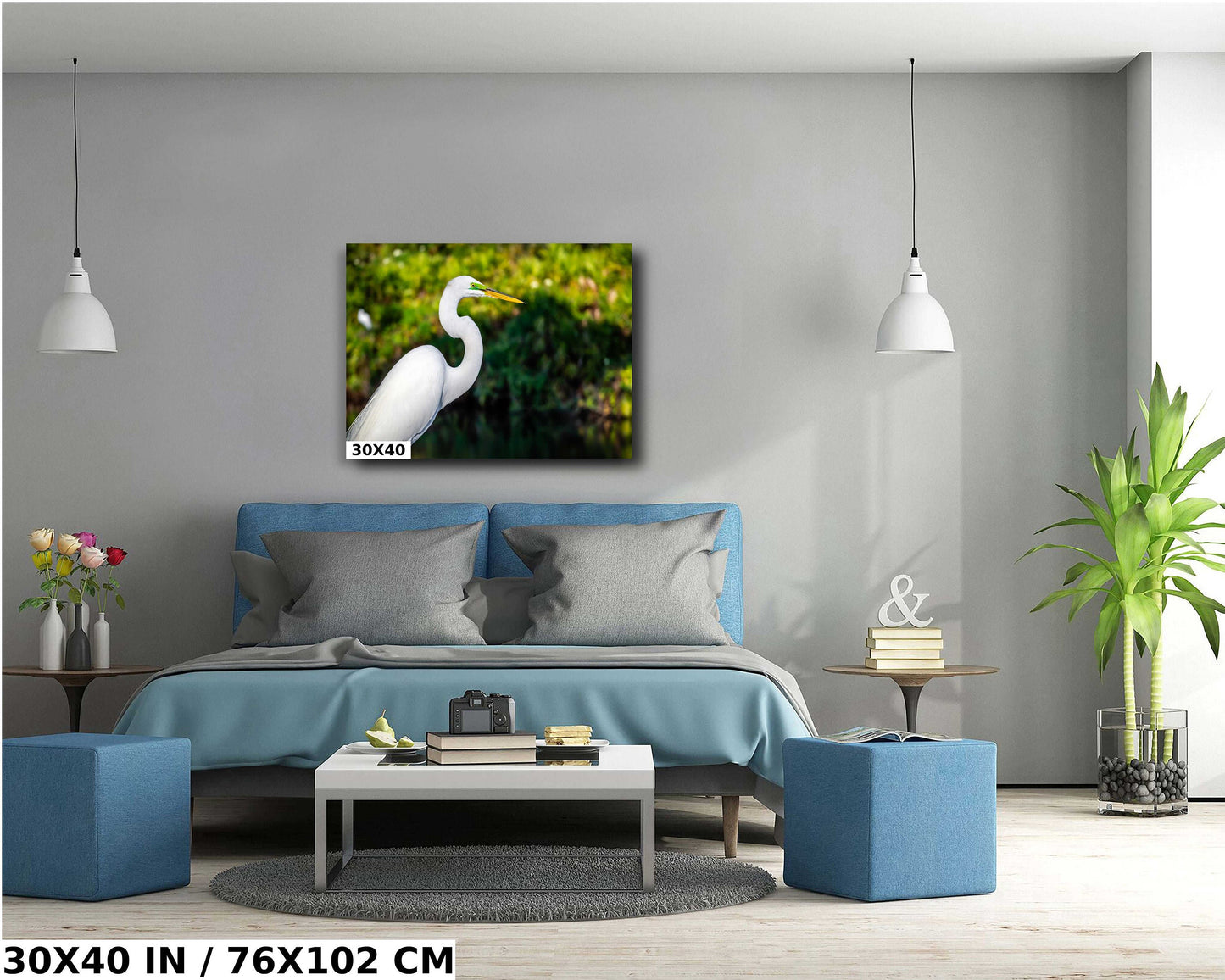 Egret Elegance: Side View of the Majestic White Great Egret Bird Photography Wall Art Metal Canvas Print