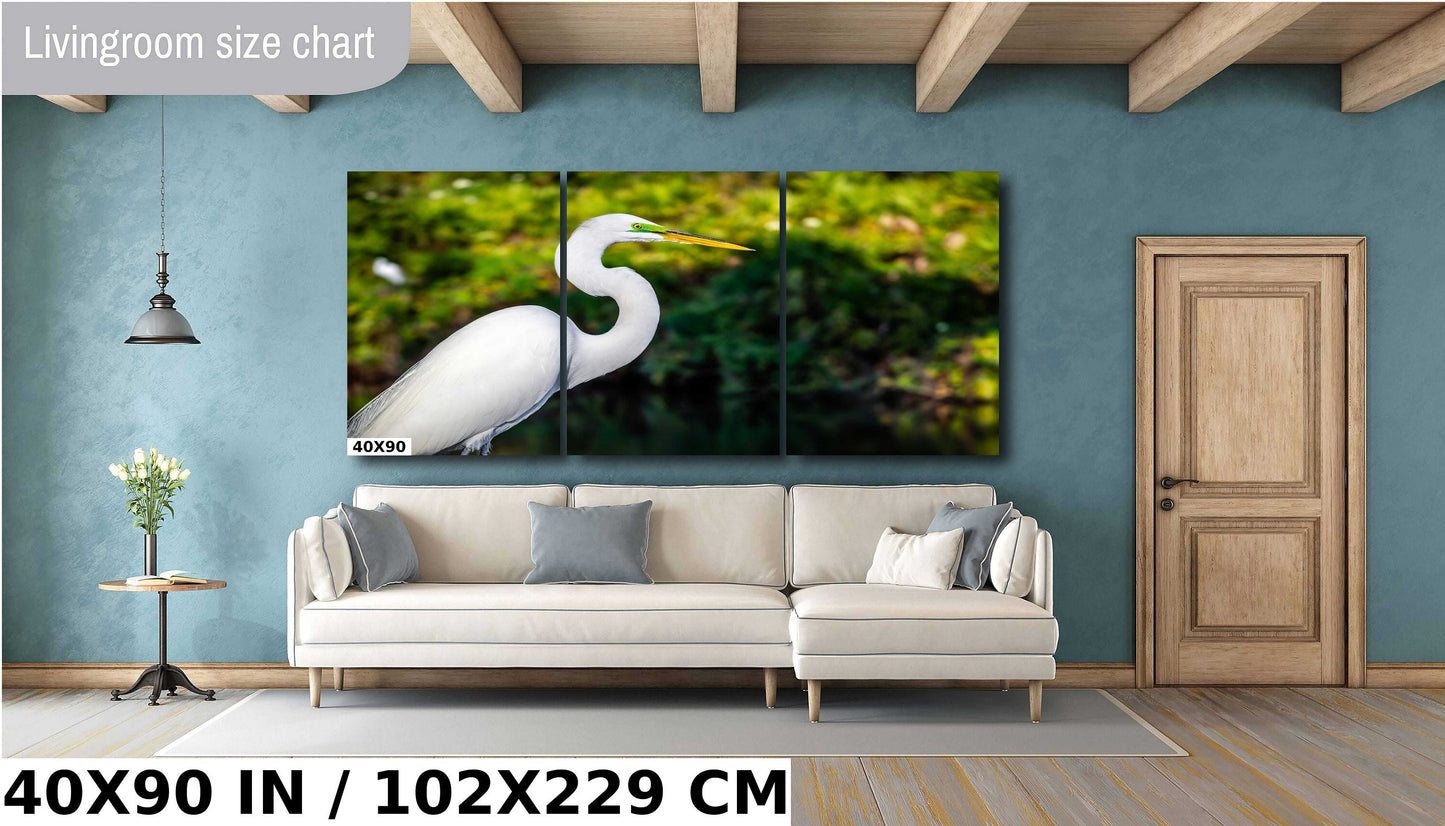 Egret Elegance: Side View of the Majestic White Great Egret Bird Photography Wall Art Metal Canvas Print