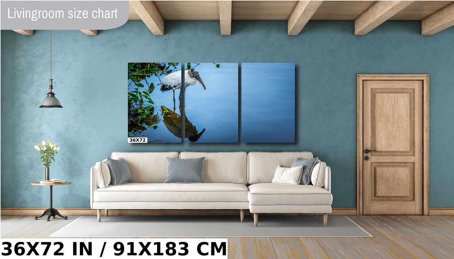 Chillin’: Wood Stork Bird Captured in Water's Reflection Wall Art Metal Aluminum Print Bird Photograph