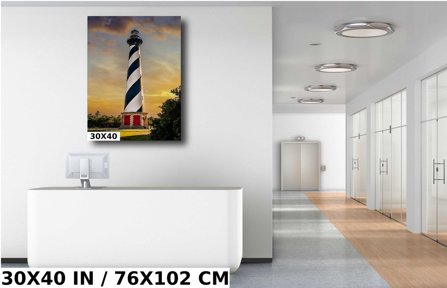 Lighthouse Majesty: Cape Hatteras Lighthouse in Sunny Clouds Wall Art Metal Canvas Print Buxton, North Carolina Portrait