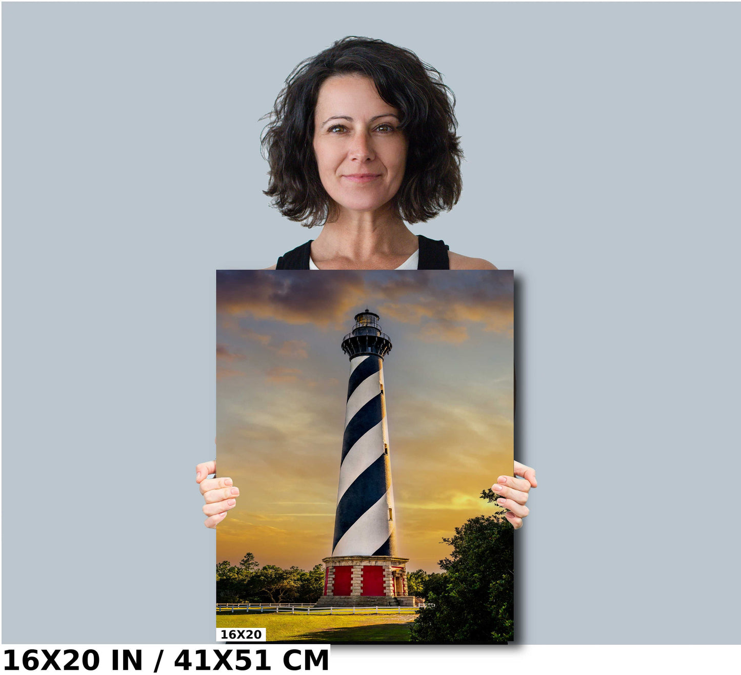 Lighthouse Majesty: Cape Hatteras Lighthouse in Sunny Clouds Wall Art Metal Canvas Print Buxton, North Carolina Portrait