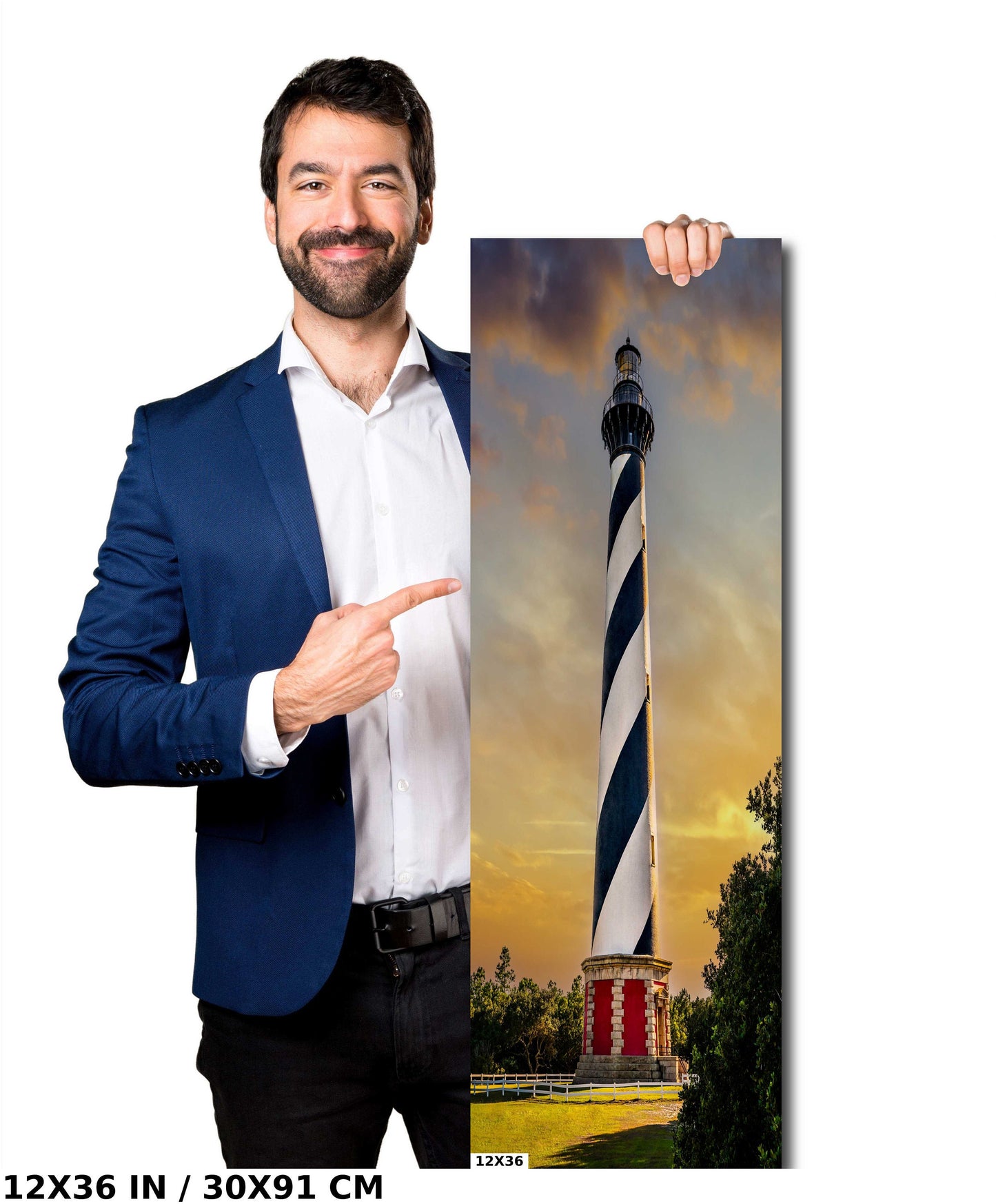 Lighthouse Majesty: Cape Hatteras Lighthouse in Sunny Clouds Wall Art Metal Canvas Print Buxton, North Carolina Portrait