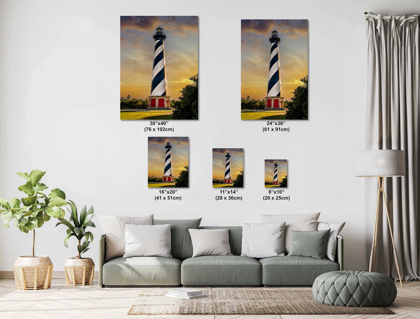 Lighthouse Majesty: Cape Hatteras Lighthouse in Sunny Clouds Wall Art Metal Canvas Print Buxton, North Carolina Portrait