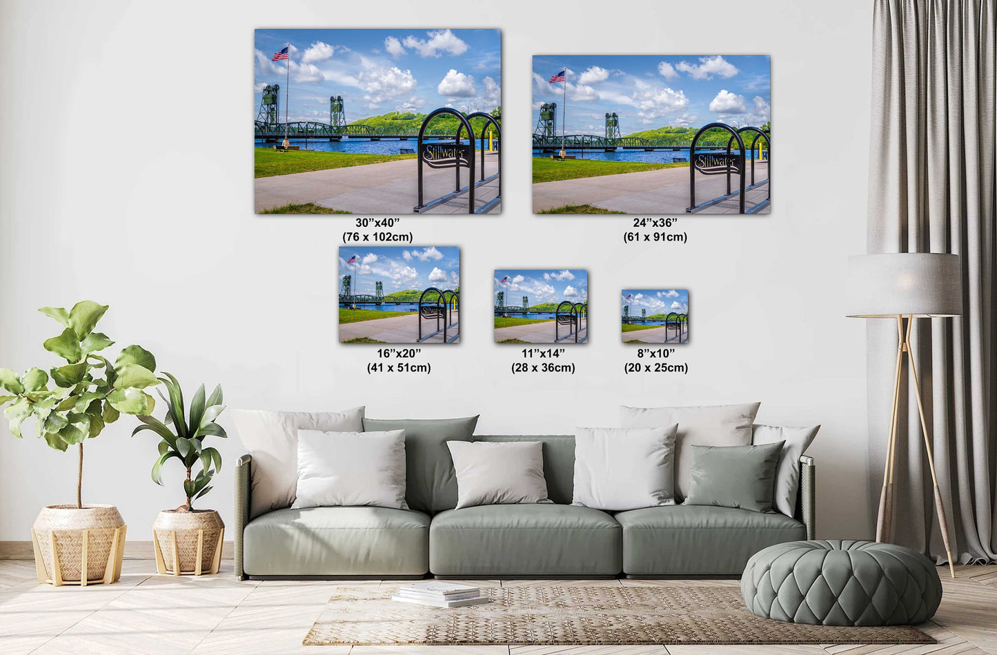 Patriotic Stillwater: US Flag and Stillwater Lift Bridge Viewing Wisconsin Across the St Croix River Minnesota Metal Aluminum Print