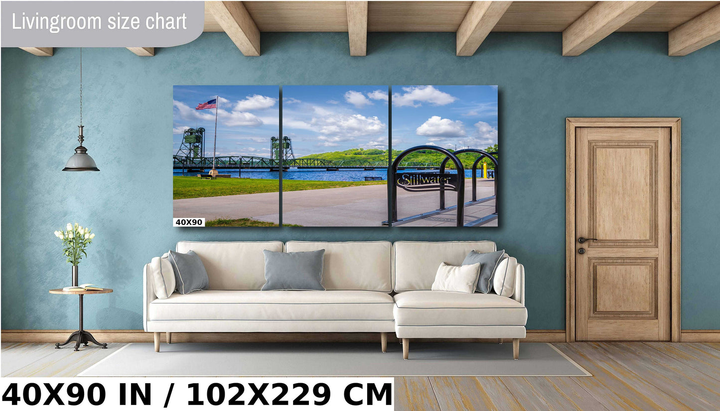 Patriotic Stillwater: US Flag and Stillwater Lift Bridge Viewing Wisconsin Across the St Croix River Minnesota Metal Aluminum Print