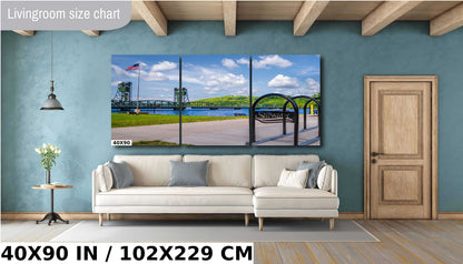 Patriotic Stillwater: US Flag and Stillwater Lift Bridge Viewing Wisconsin Across the St Croix River Minnesota Metal Aluminum Print