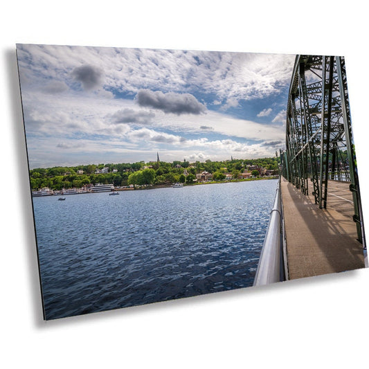 Looking Across the St. Croix River at Wisconsin: Stillwater Minnesota Historic Lift Bridge St. Croix Valley View Metal Canvas Print