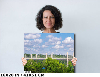 Bridge to Nature: New St. Croix Crossing Bridge Amidst Forest and Valley Metal Canvas Print Minnesota and Wisconsin Extradosed Bridge