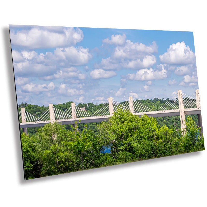 Bridge to Nature: New St. Croix Crossing Bridge Amidst Forest and Valley Metal Canvas Print Minnesota and Wisconsin Extradosed Bridge