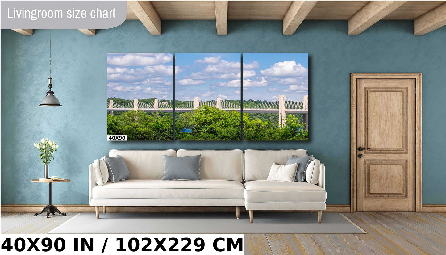 Bridge to Nature: New St. Croix Crossing Bridge Amidst Forest and Valley Metal Canvas Print Minnesota and Wisconsin Extradosed Bridge