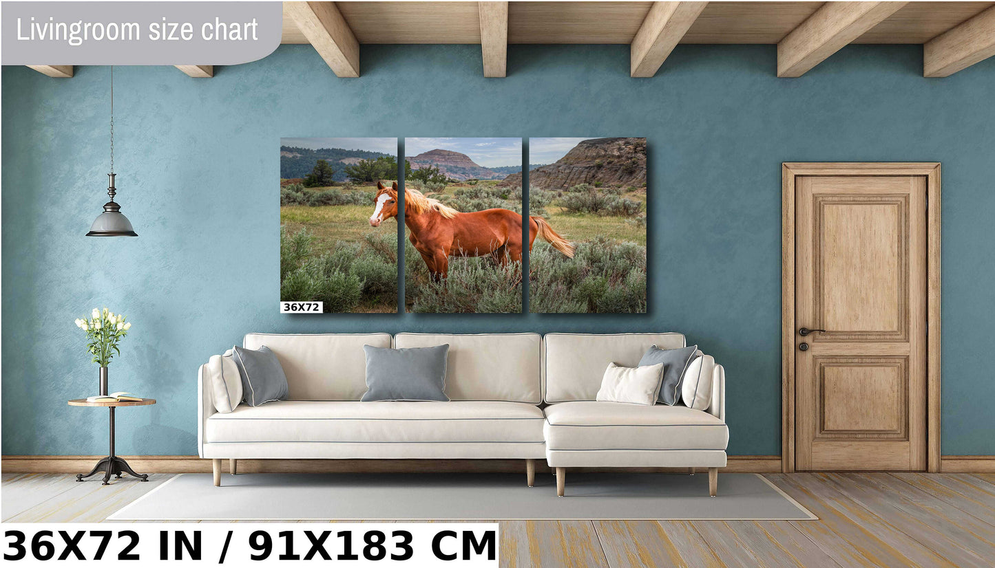 Majestic Mustang: Wild Stallion Roaming Theodore Roosevelt National Park Metal Canvas Print North Dakota Wall Art