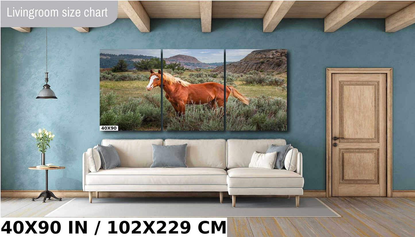 Majestic Mustang: Wild Stallion Roaming Theodore Roosevelt National Park Metal Canvas Print North Dakota Wall Art