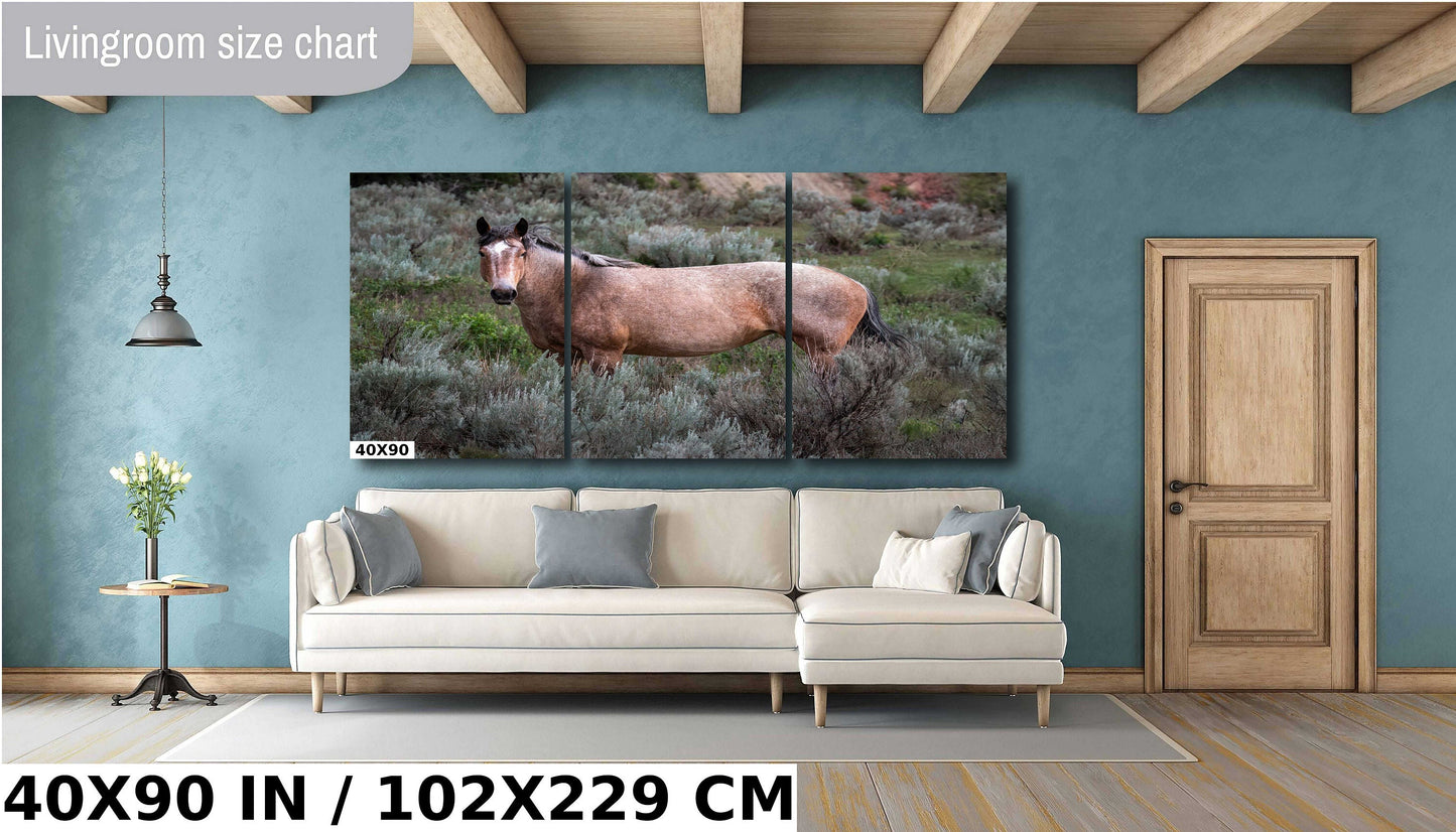 Grasslands Guardian: Stallion Amidst Wild Grass in Theodore Roosevelt Park Metal Canvas Print North Dakota Wall Art