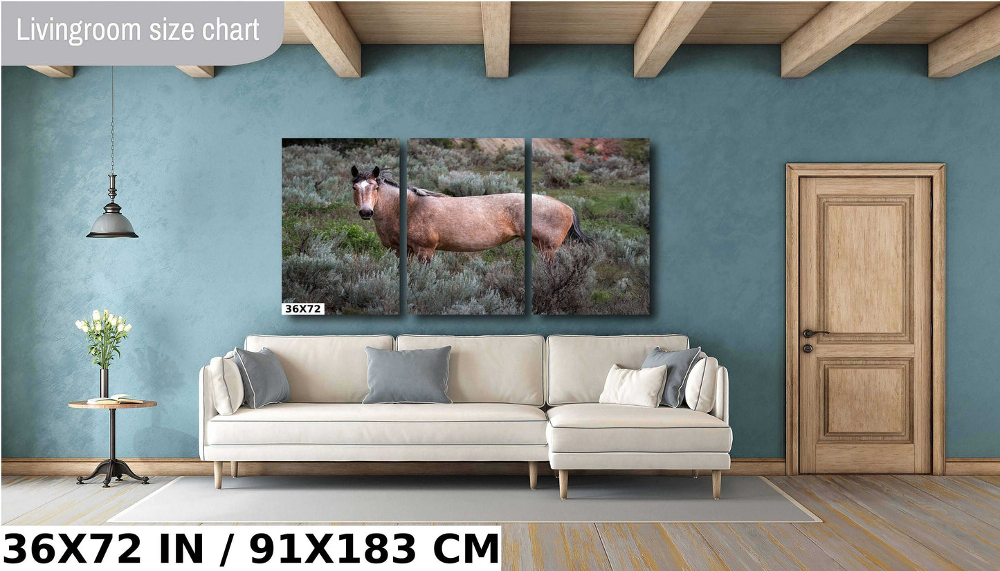 Grasslands Guardian: Stallion Amidst Wild Grass in Theodore Roosevelt Park Metal Canvas Print North Dakota Wall Art