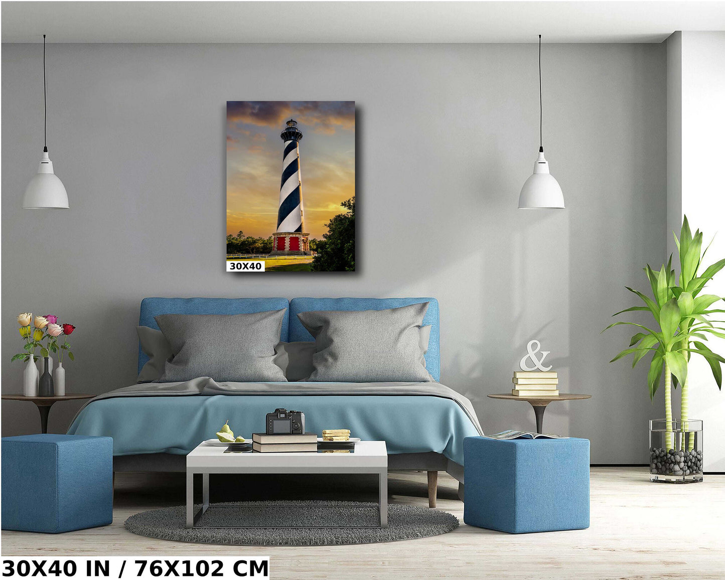 Lighthouse Majesty: Cape Hatteras Lighthouse in Sunny Clouds Wall Art Metal Canvas Print Buxton, North Carolina Portrait