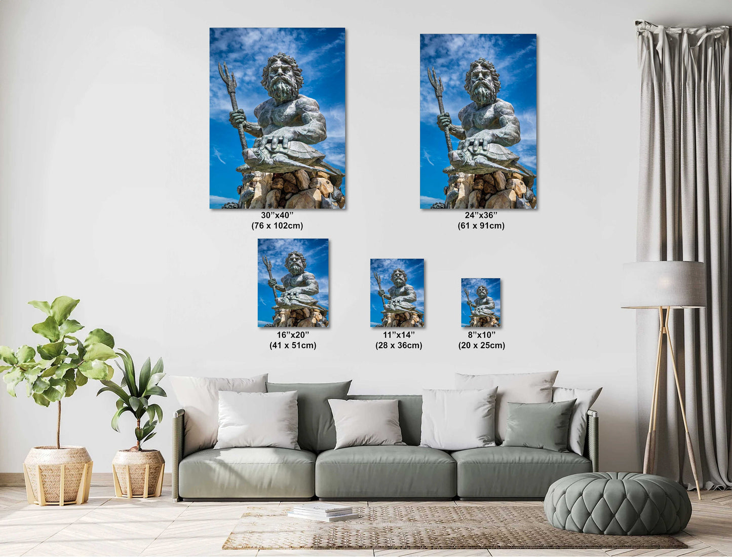 Up Close with King Neptune: Detailed Shot of King Neptune Against Clear Sky Wall Art Virginia Beach Maritime Legacy Metal Canvas Print