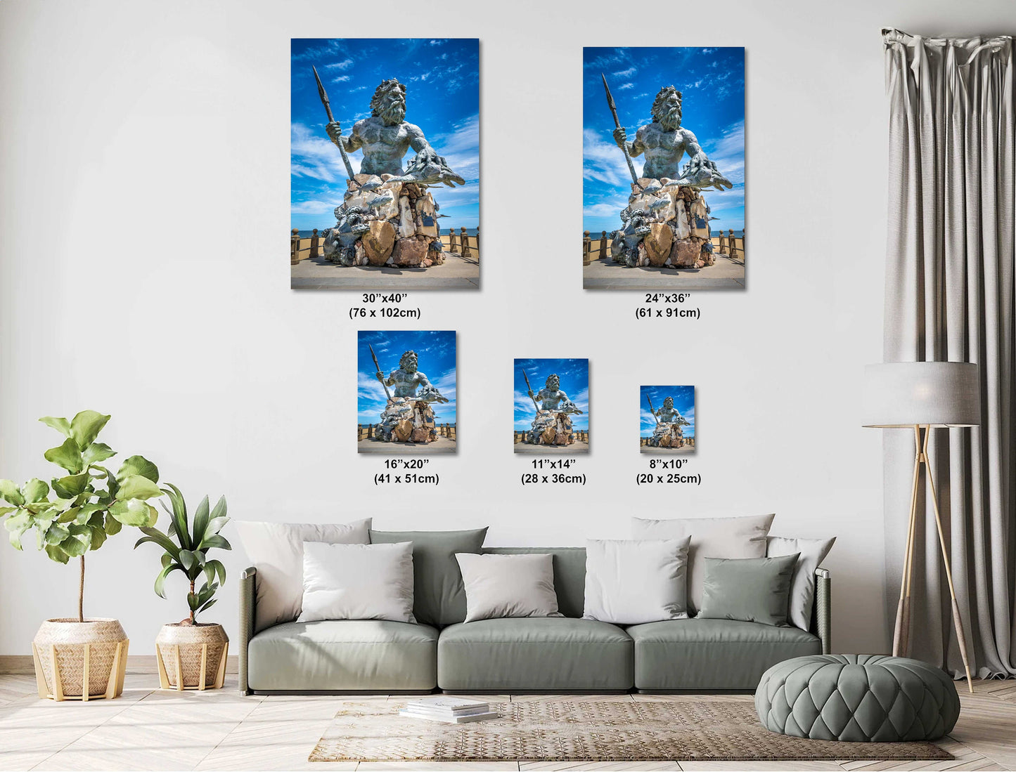 The Real Aqua Man: King Neptune Statue under a Perfect Blue Sky Wall Art Virginia Beach Maritime Legacy Metal Aluminum Print