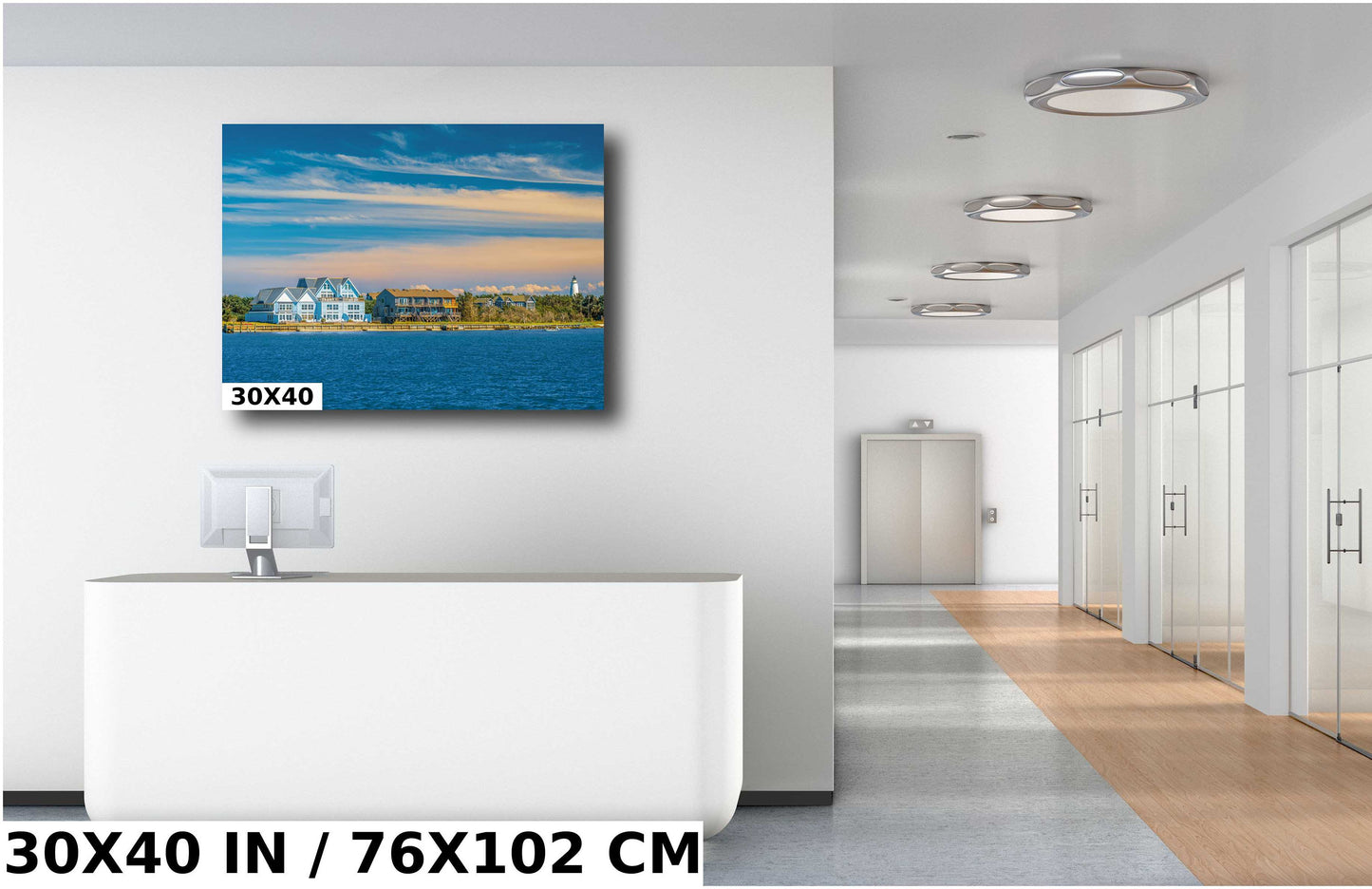 Outer Banks Living: Homes and Lighthouse in One Frame Metal Acrylic Print Wall Art Ocracoke Village OBX North Carolina Seascape