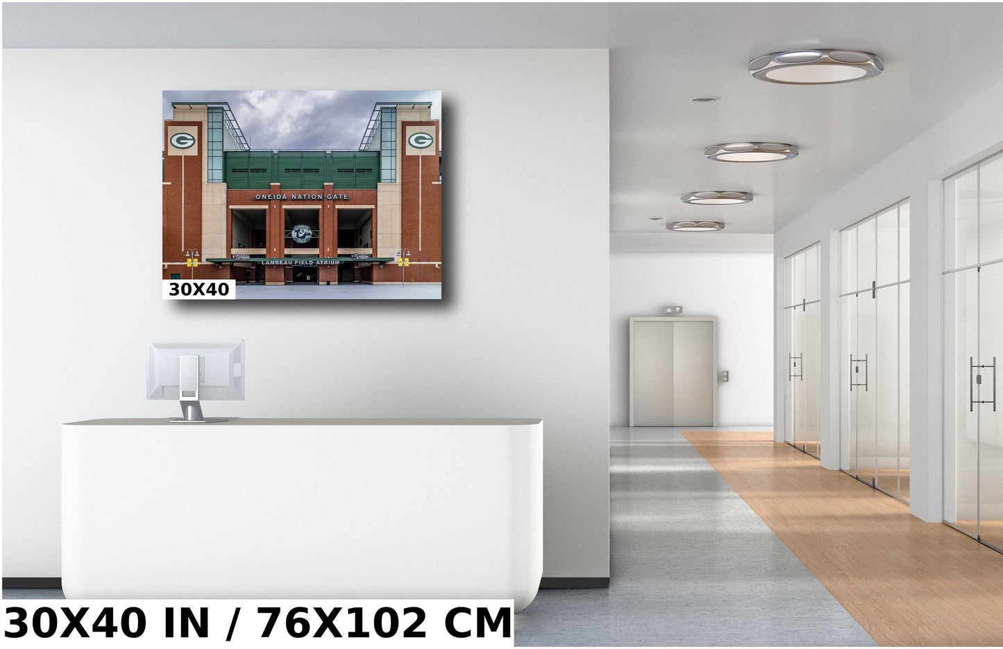 Packers Lambeau Field Atrium: Iconic Oneida Nation Gate Wall Art Metal Canvas Print Stadium in Green Bay Wisconsin Landscape