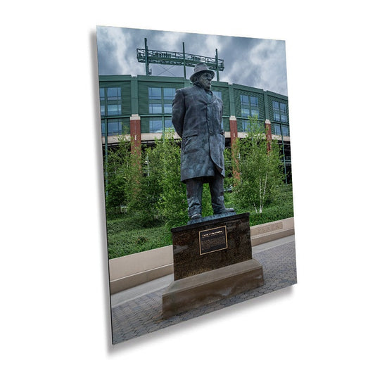 Tribute to a Winner: Vince Lombardi’s Statue at Lambeau Field Wall Art Metal Aluminum Print Green Bay Wisconsin Portrait