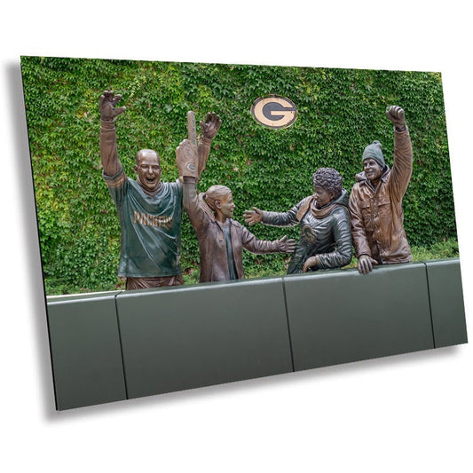 Green Bay’s Heart: Statue of Devoted Packers Fans Lambeau Field Metal Acrylic Print Wall Art Green Bay Wisconsin