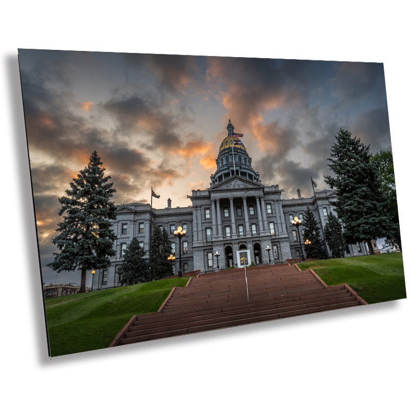 Colorado Capitol Clouds: Denver Colorado State Capitol in a Gloomy Light Architecture Wall Art Metal Canvas Print