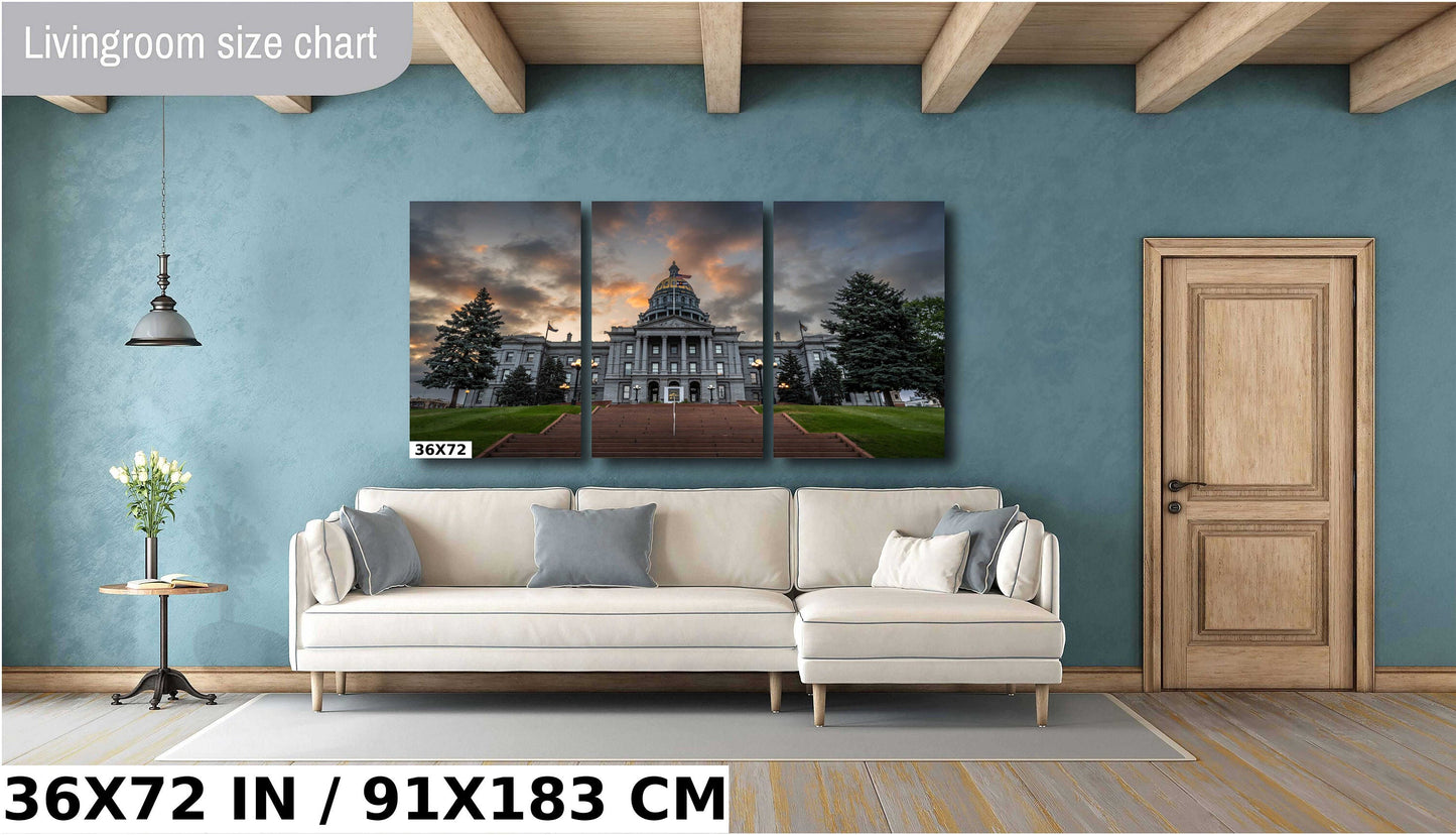 Colorado Capitol Clouds: Denver Colorado State Capitol in a Gloomy Light Architecture Wall Art Metal Canvas Print