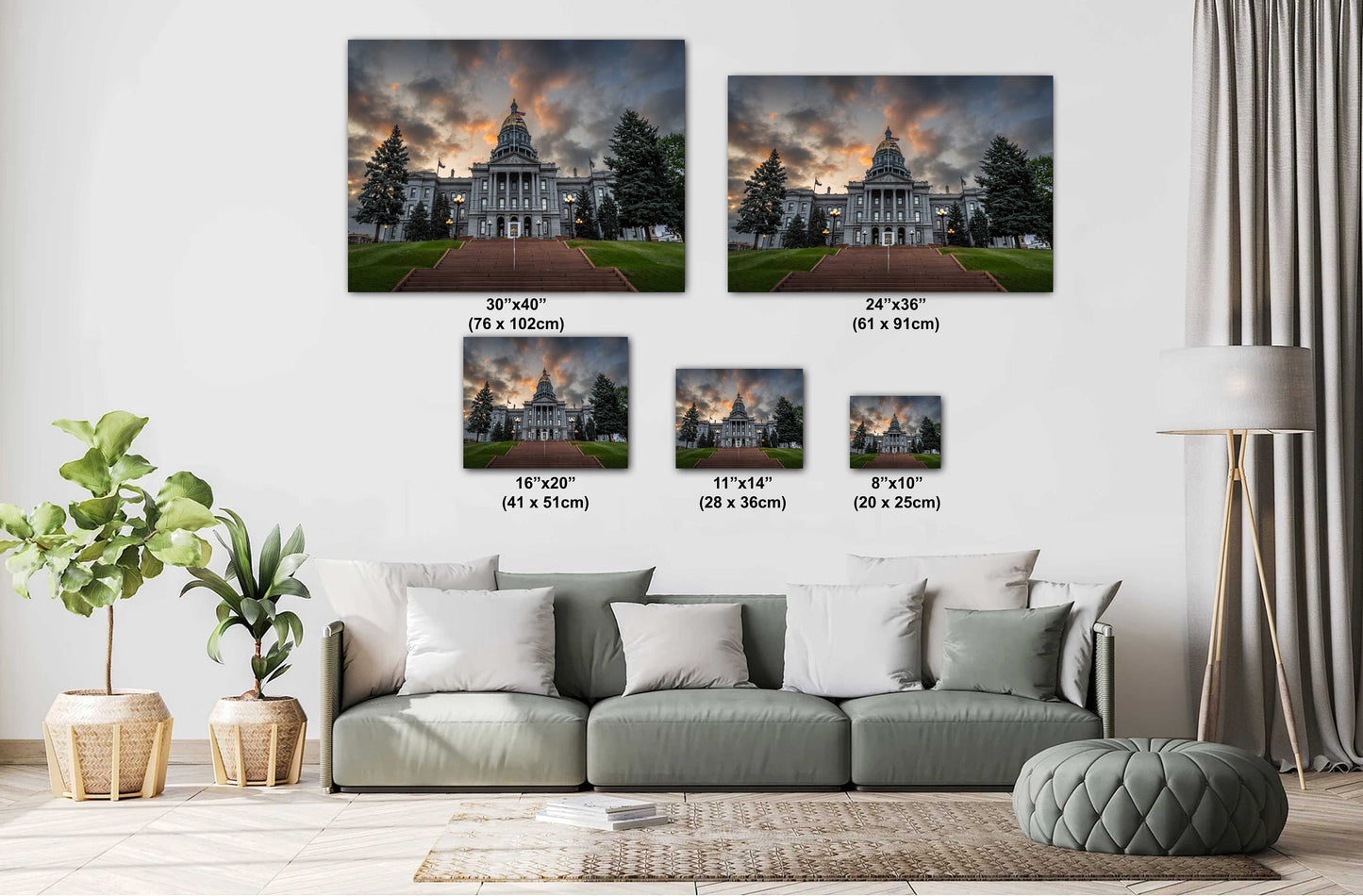 Colorado Capitol Clouds: Denver Colorado State Capitol in a Gloomy Light Architecture Wall Art Metal Canvas Print