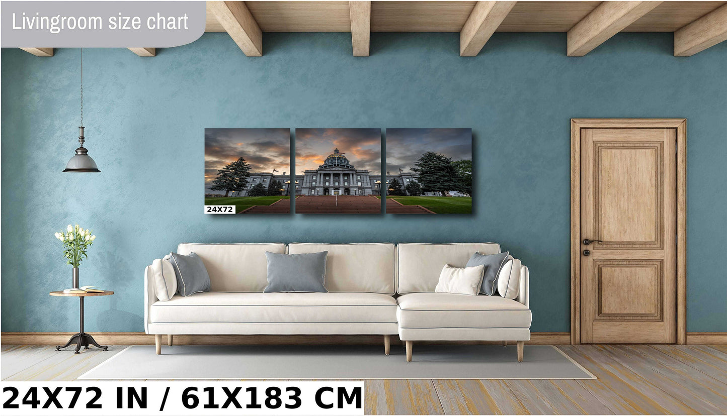 Colorado Capitol Clouds: Denver Colorado State Capitol in a Gloomy Light Architecture Wall Art Metal Canvas Print