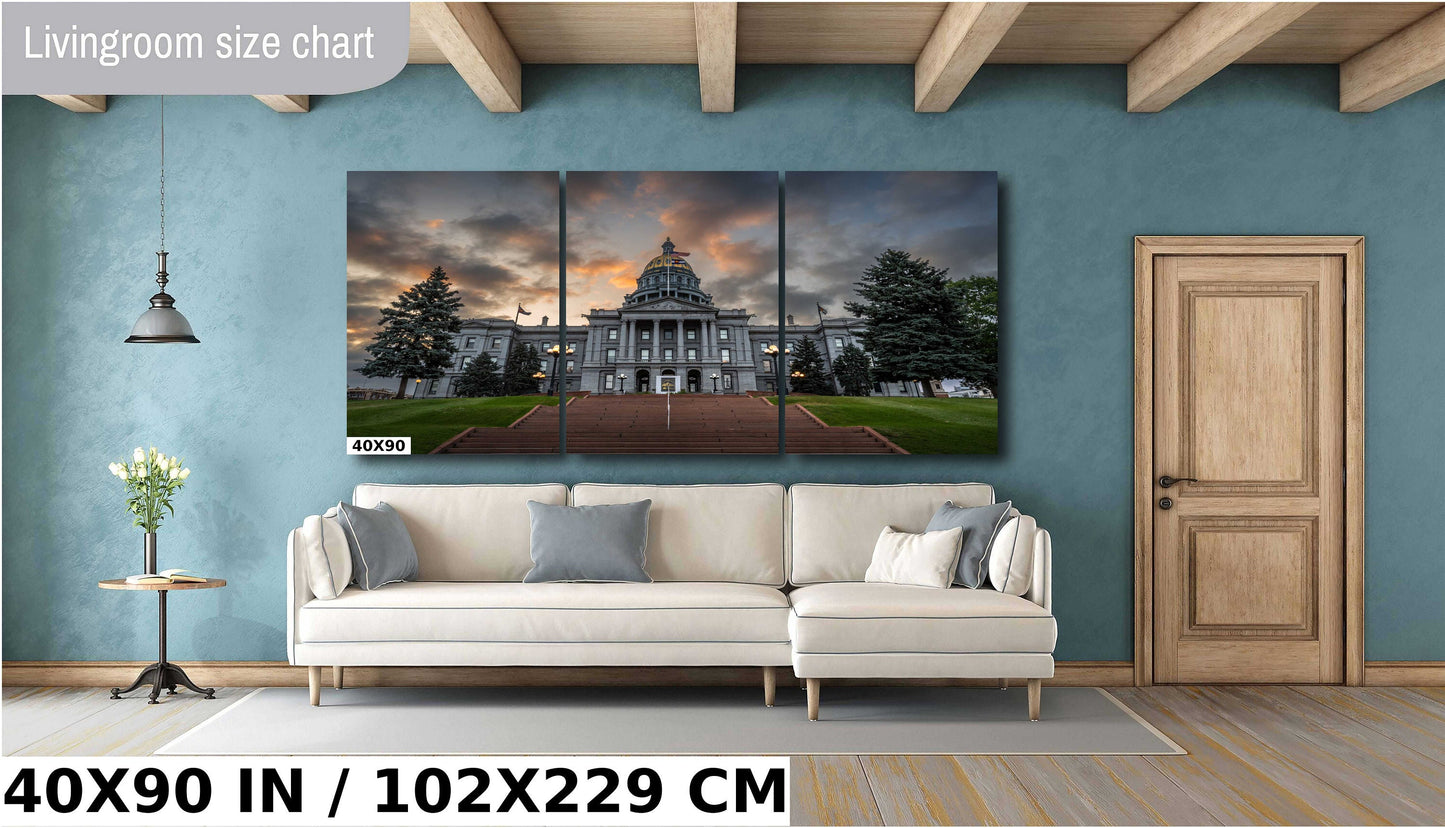 Colorado Capitol Clouds: Denver Colorado State Capitol in a Gloomy Light Architecture Wall Art Metal Canvas Print