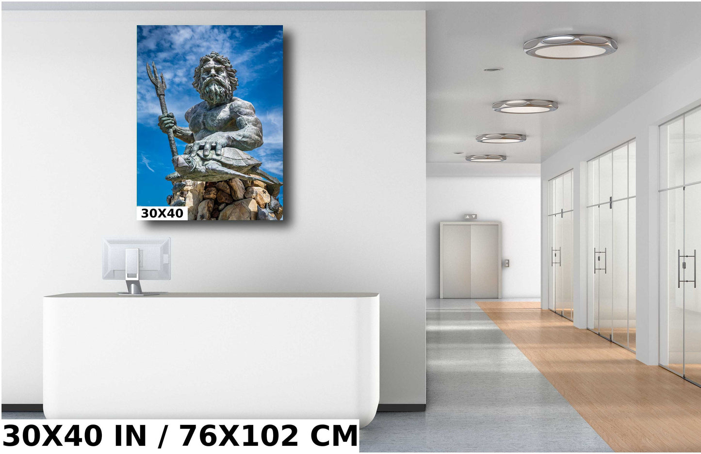 Up Close with King Neptune: Detailed Shot of King Neptune Against Clear Sky Wall Art Virginia Beach Maritime Legacy Metal Canvas Print