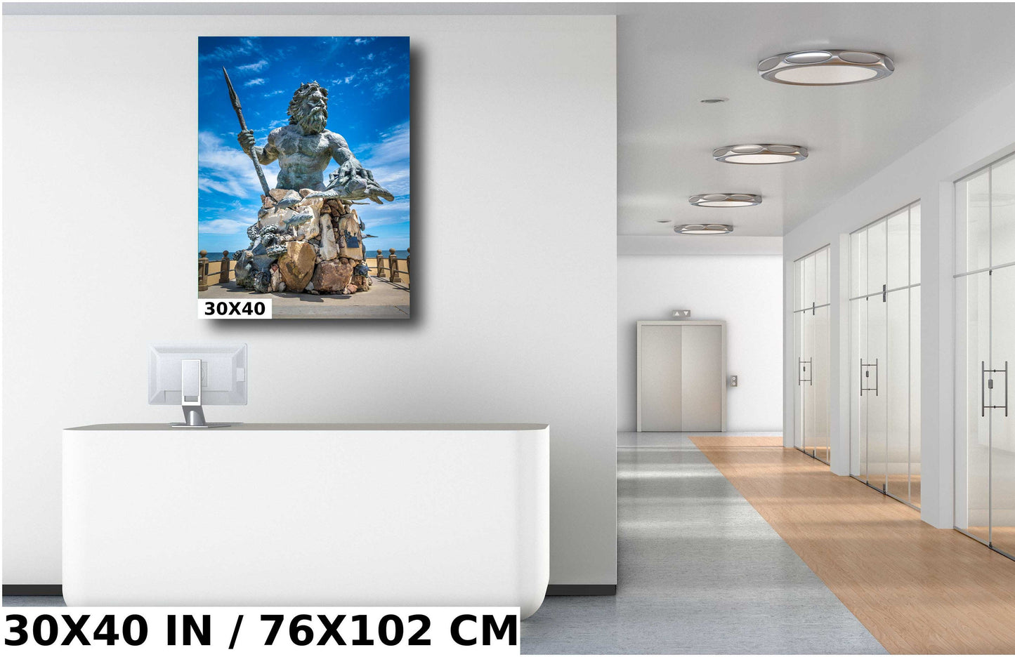 The Real Aqua Man: King Neptune Statue under a Perfect Blue Sky Wall Art Virginia Beach Maritime Legacy Metal Aluminum Print