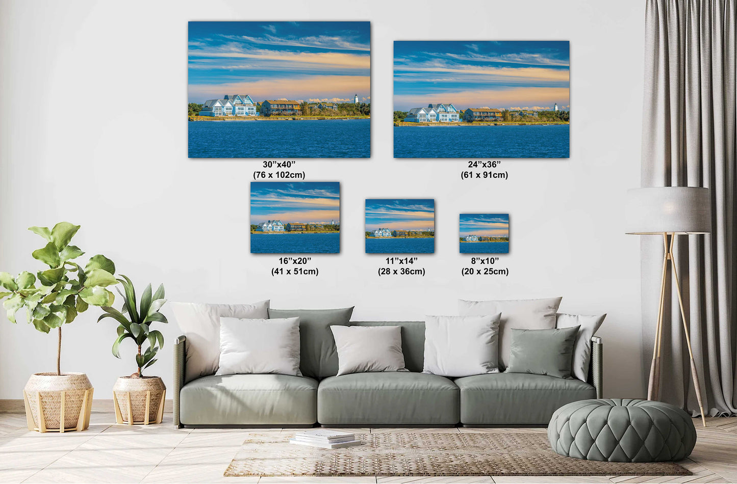 Outer Banks Living: Homes and Lighthouse in One Frame Metal Acrylic Print Wall Art Ocracoke Village OBX North Carolina Seascape