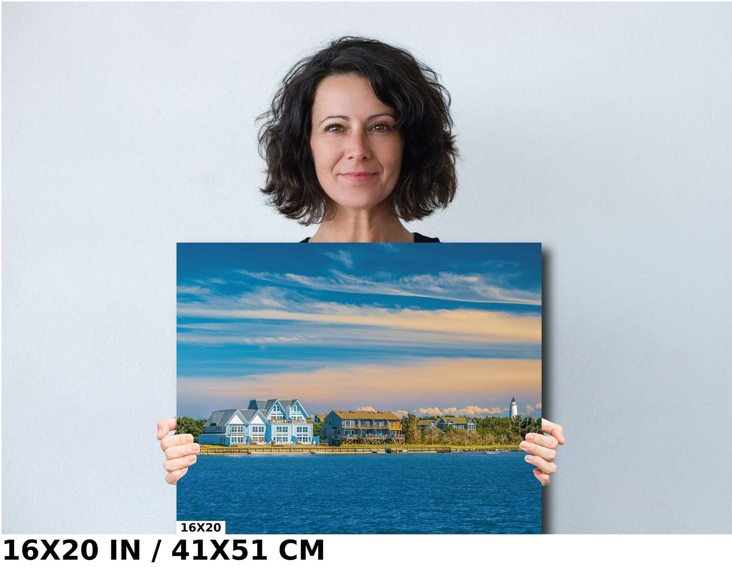 Outer Banks Living: Homes and Lighthouse in One Frame Metal Acrylic Print Wall Art Ocracoke Village OBX North Carolina Seascape