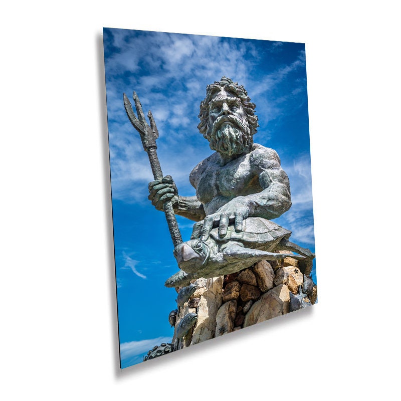 Up Close with King Neptune: Detailed Shot of King Neptune Against Clear Sky Wall Art Virginia Beach Maritime Legacy Metal Canvas Print