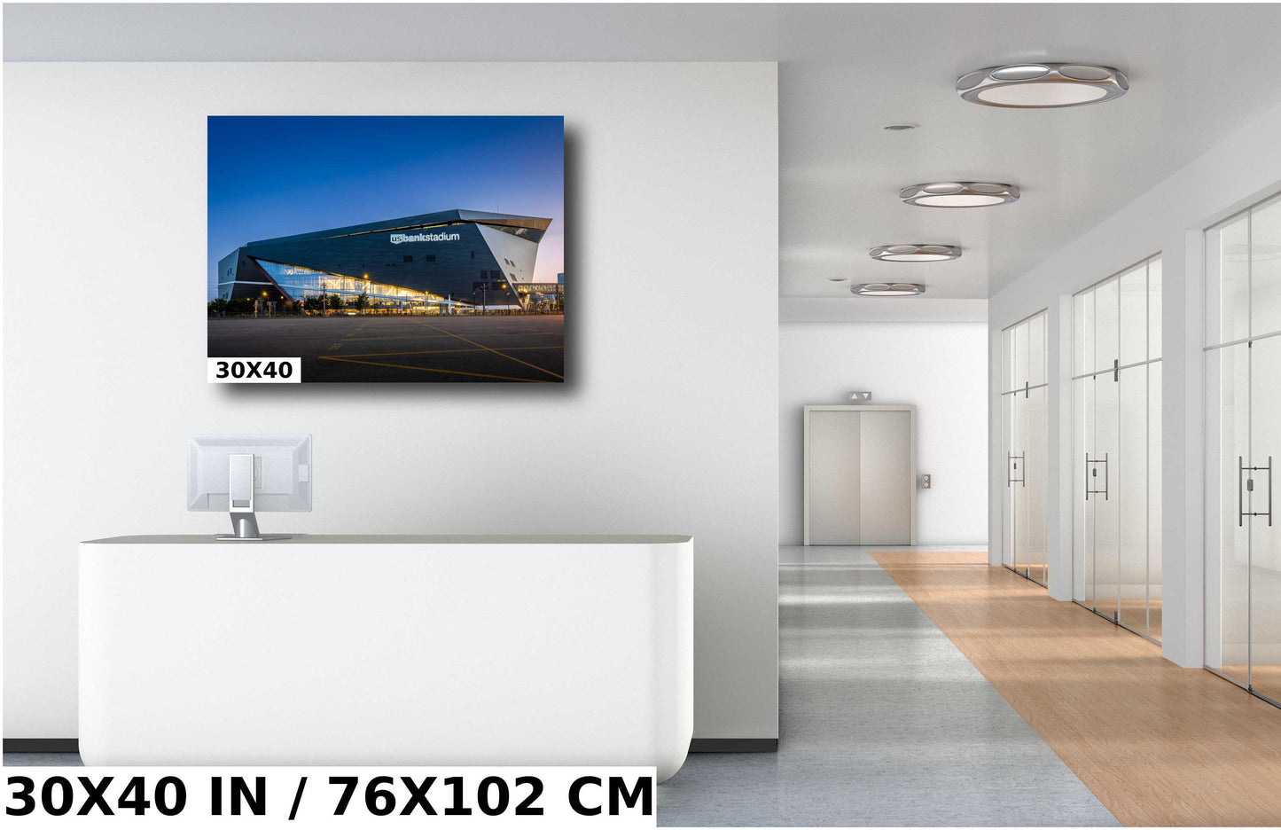 U.S. Bank Vikings Stadium at Twilight: Downtown Minneapolis, Minnesota Stadium Wall Art Metal Canvas Print