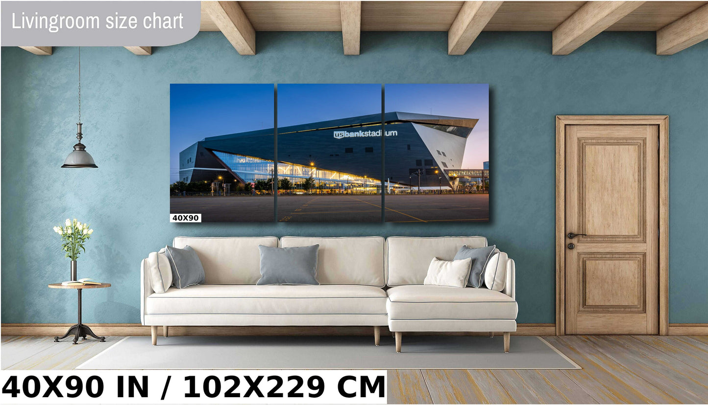 U.S. Bank Vikings Stadium at Twilight: Downtown Minneapolis, Minnesota Stadium Wall Art Metal Canvas Print