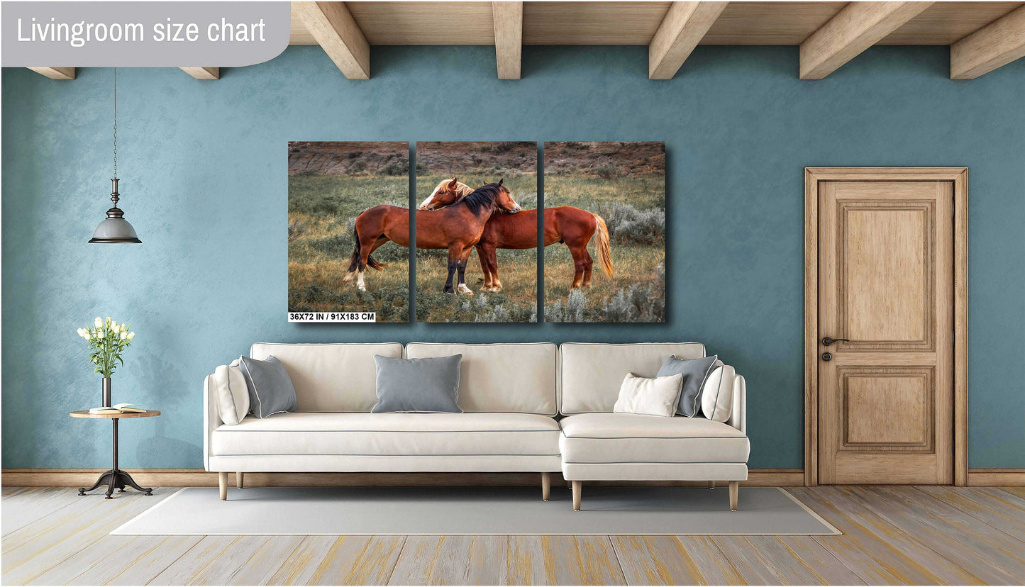 Loving Horses: Mare and Stallion Interaction Wall Art Metal Canvas Print Theodore Roosevelt Park North Dakota Horse Photography