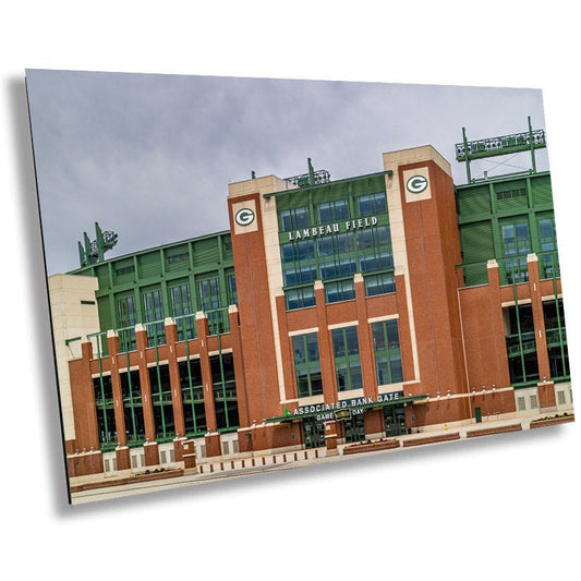 Lambeau Field’s Gate of Honor: Lambeau Field’s Building Entrance Wall Art Metal Canvas Print Stadium in Green Bay Wisconsin Landscape