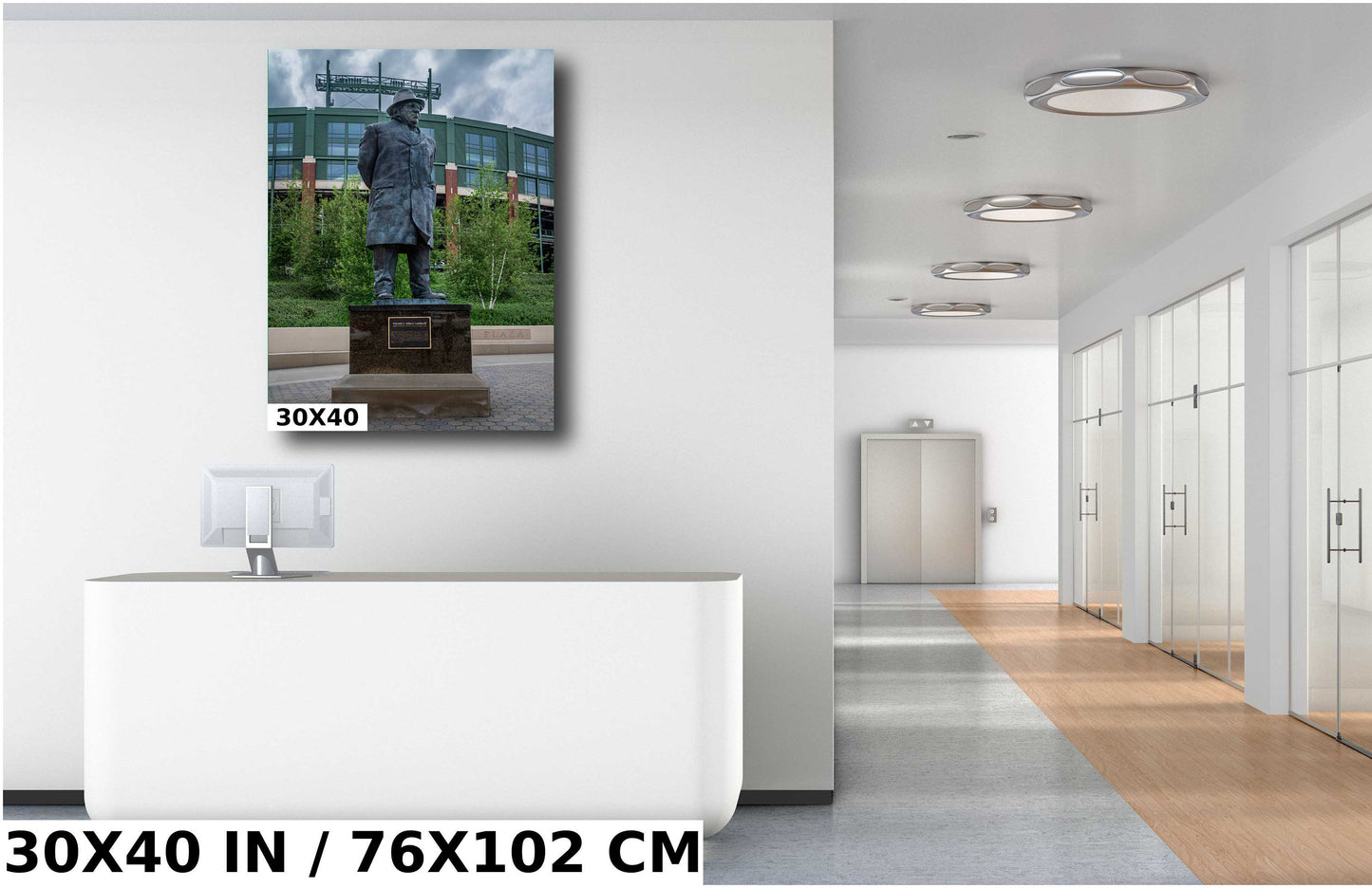 Tribute to a Winner: Vince Lombardi’s Statue at Lambeau Field Wall Art Metal Aluminum Print Green Bay Wisconsin Portrait