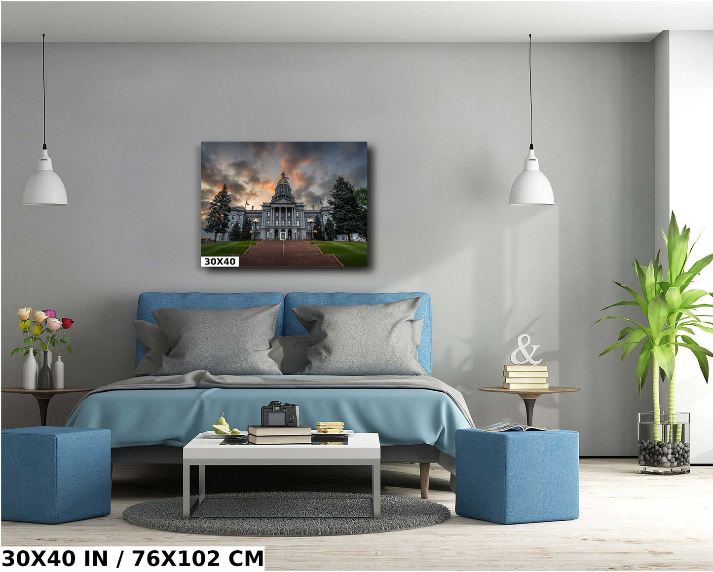 Colorado Capitol Clouds: Denver Colorado State Capitol in a Gloomy Light Architecture Wall Art Metal Canvas Print