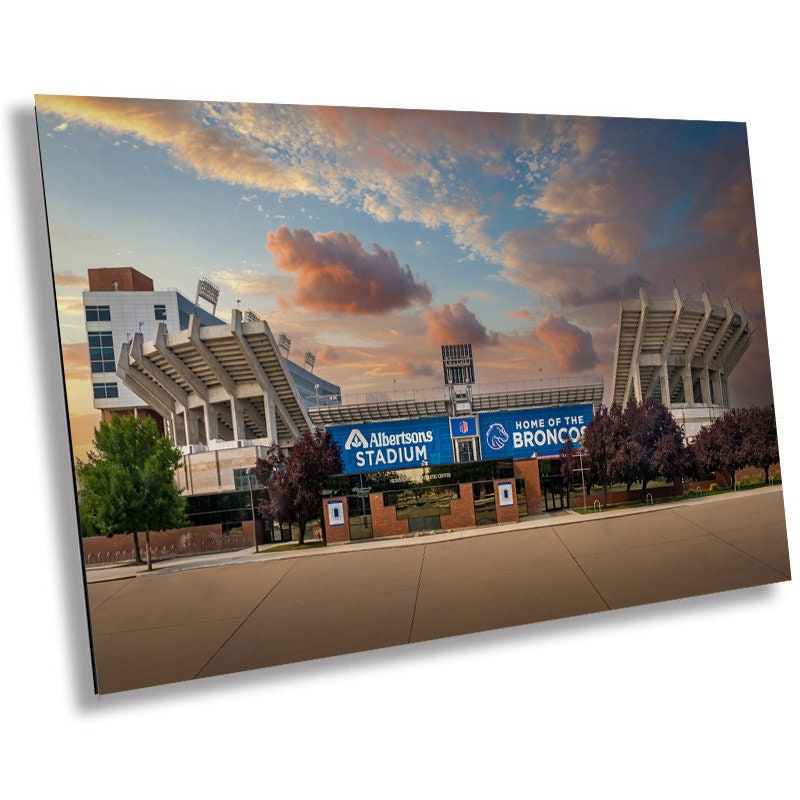 Boise State Broncos Home Field: Albertsons Stadium at Dusk Wall Art Stadium in Boise, Idaho Metal Canvas Print Idaho Historical Landscape